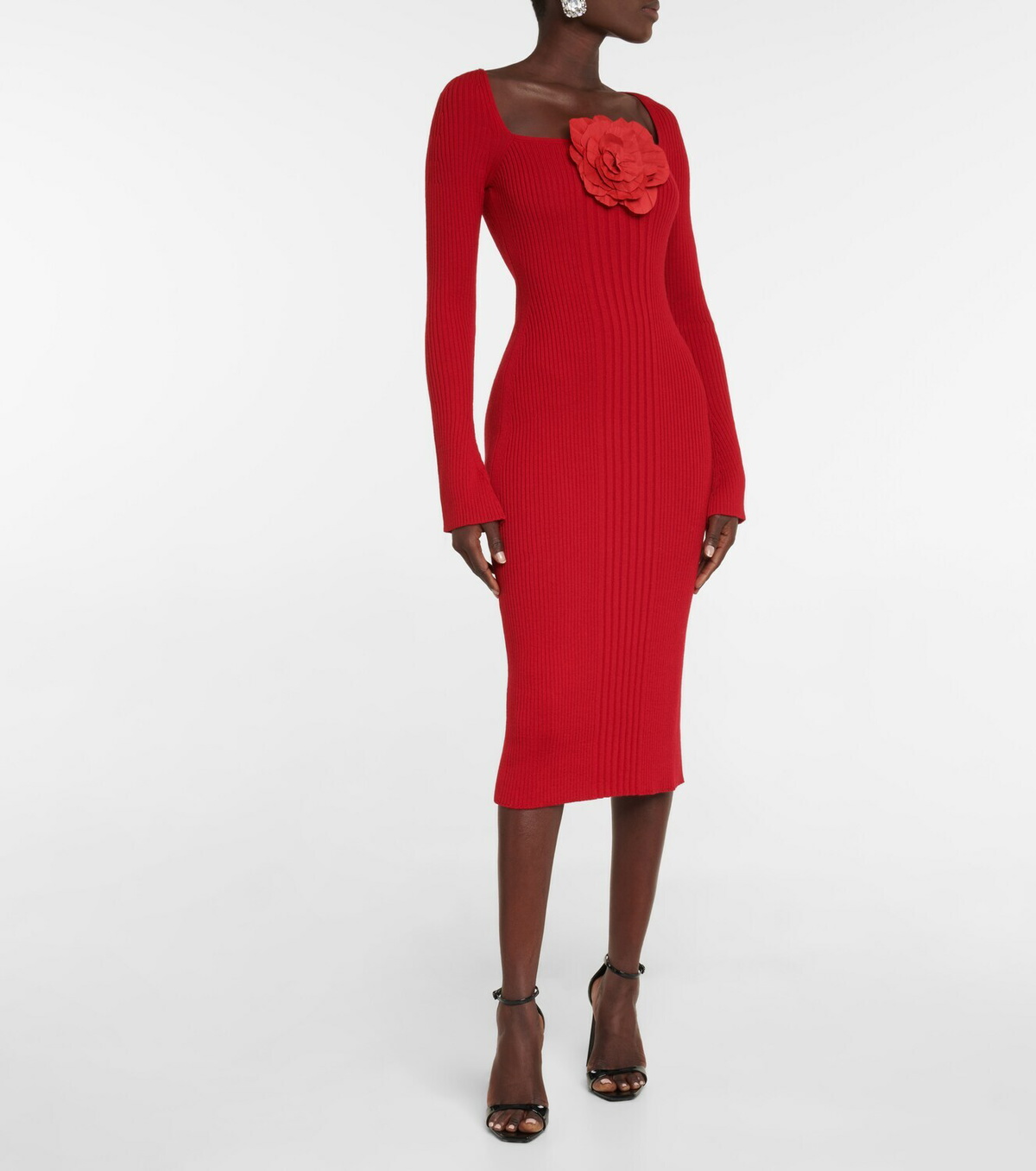 Blumarine - Floral appliqué silk-blend midi dress