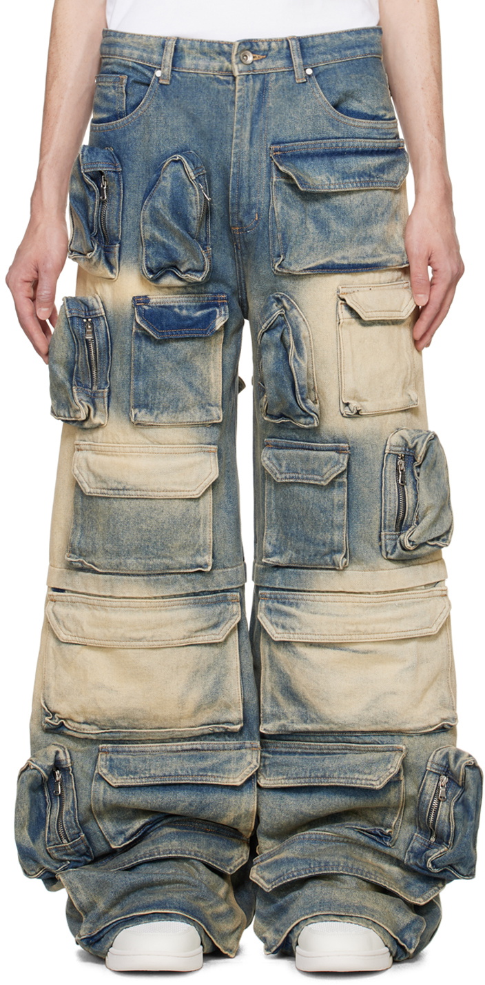 Who Decides War Blue Rave Denim Cargo Pants WHO DECIDES WAR by Ev Bravado