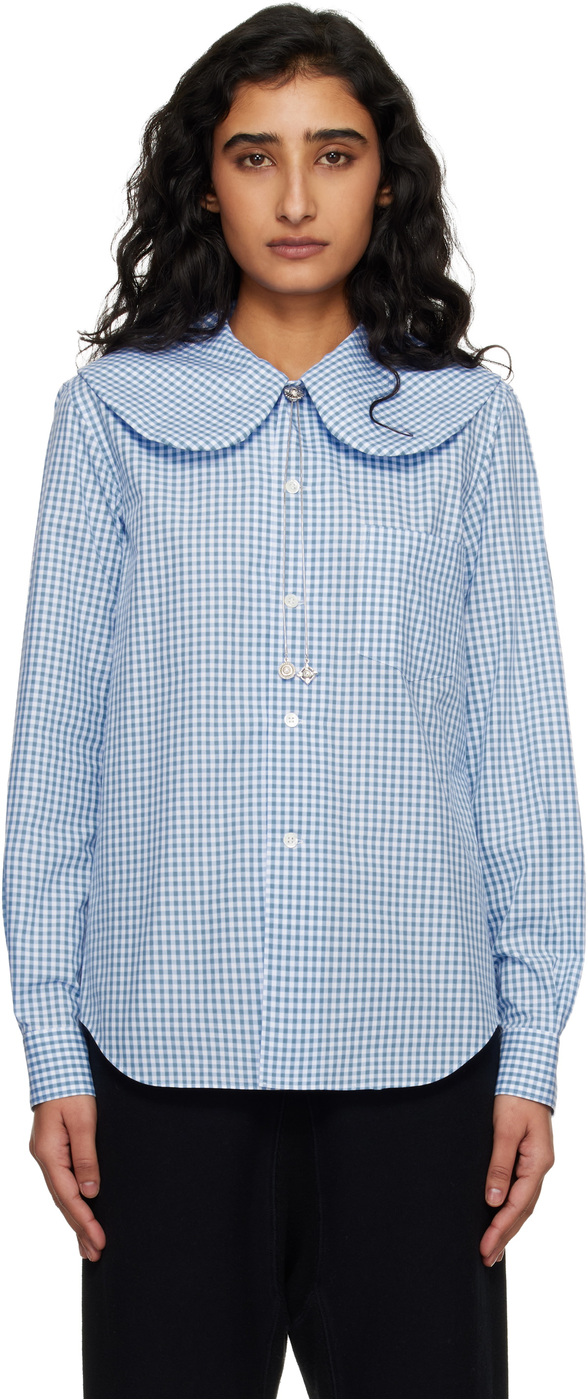Comme des Garçons Girl Blue & White Cotton Poplin Gingham Check Shirt
