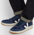 Veja - V-10 Leather-Trimmed Mesh and Suede Sneakers - Blue