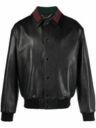 Gucci Black Web-Detail Leather Jacket