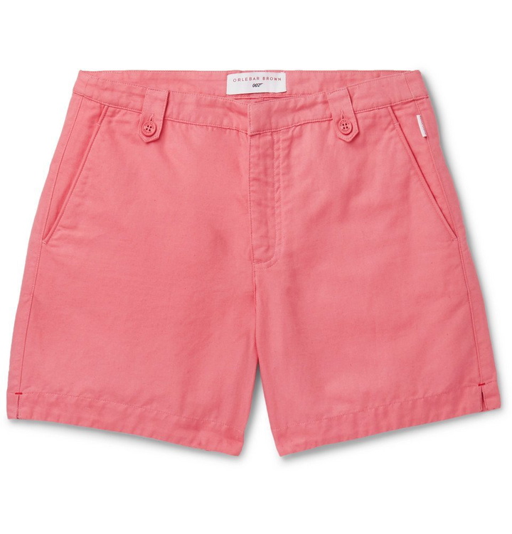 Photo: Orlebar Brown - 007 Thunderball Cotton and Linen-Blend Shorts - Pink