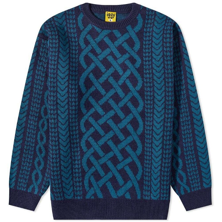 Photo: Iggy Men's Drawn Cableknit Jacquard Sweater in Navy