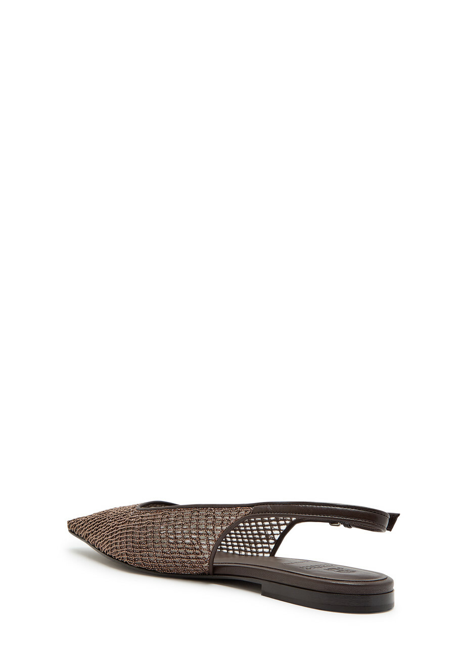 Brunello Cucinelli Bead-embellished Leather Slingback Flats Brown