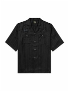 Needles - Camp-Collar Logo-Embroidered Striped Georgette Western Shirt - Black