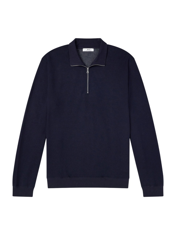 Photo: Mr P. - Cotton-Blend Double-Faced Jersey Half-Zip Sweatshirt - Blue