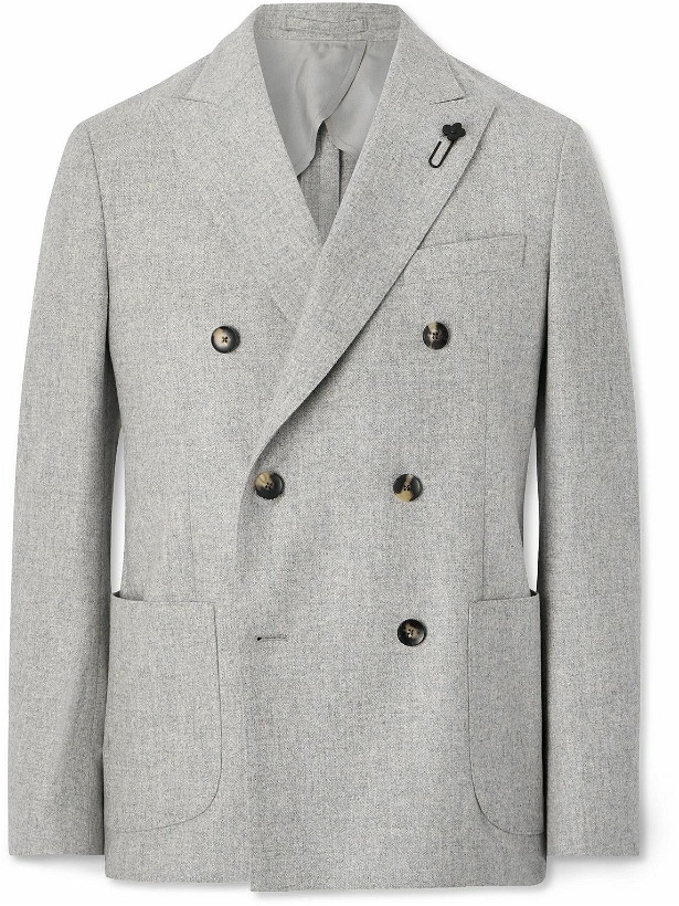Photo: Lardini - Double-Breasted Wool and Cashmere-Blend Flannel Blazer - Gray