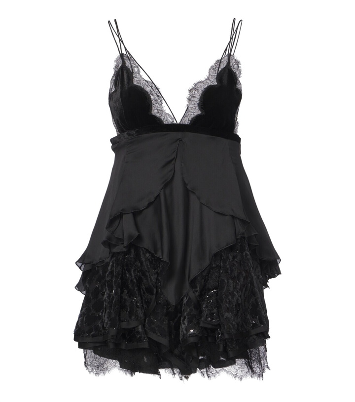 Photo: Roberto Cavalli Lace-trimmed ruffled silk minidress