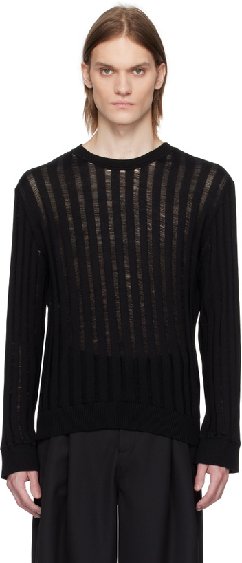Photo: LGN Louis Gabriel Nouchi Black Ribbed Laddering Sweater