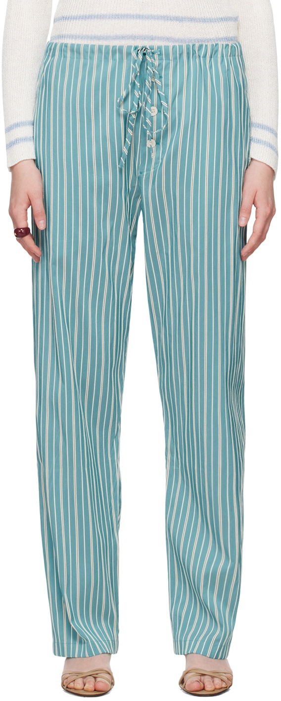Bode Blue Shore Stripe Trousers