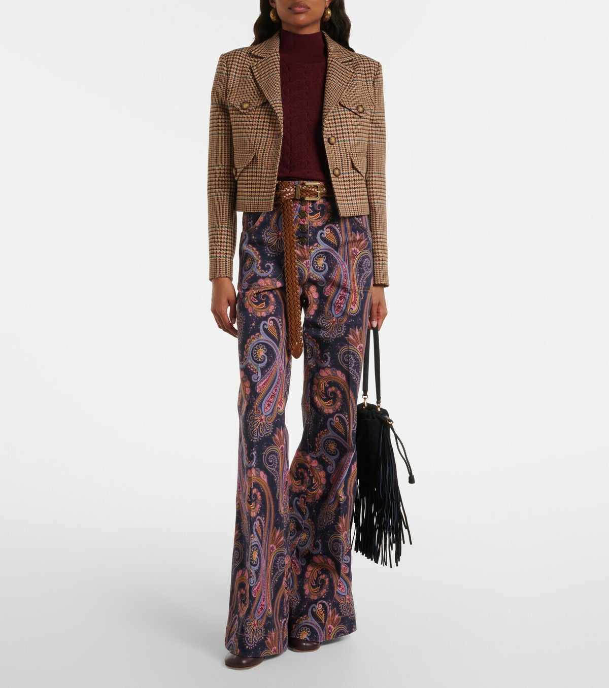 Etro Houndstooth cropped wool blazer