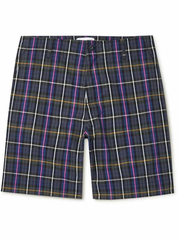 Photo: Mr P. - Checked Cotton-Poplin Golf Shorts - Purple