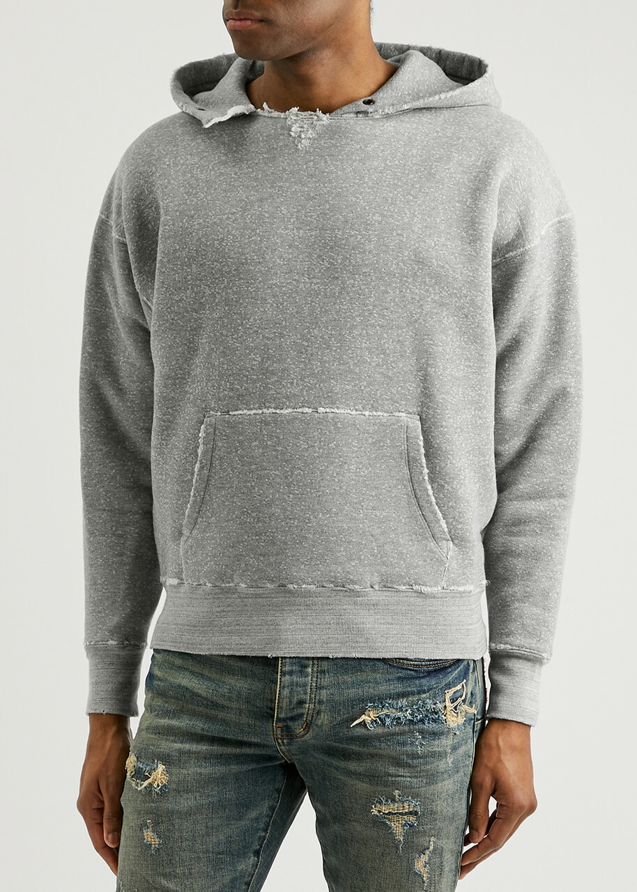 Saint Laurent Distressed Hooded Cotton Sweatshirt Grey Saint Laurent