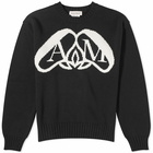 Alexander McQueen Men's Seal Logo Intarsia Crew Neck Jumper in Black/Ivory