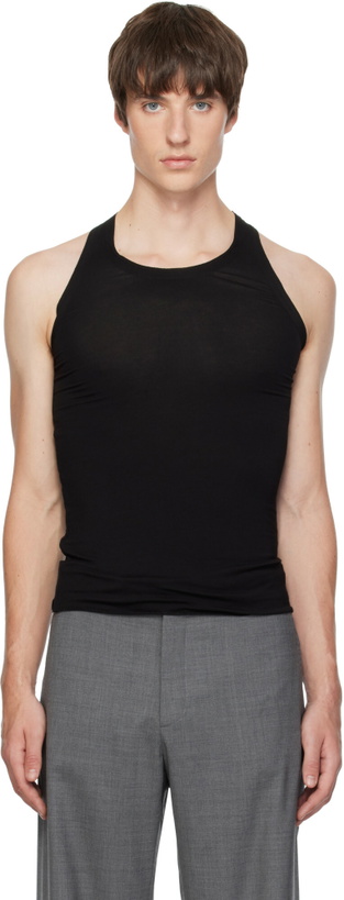 Photo: AARON ESH Black Jersey Satin Trim Tank Top