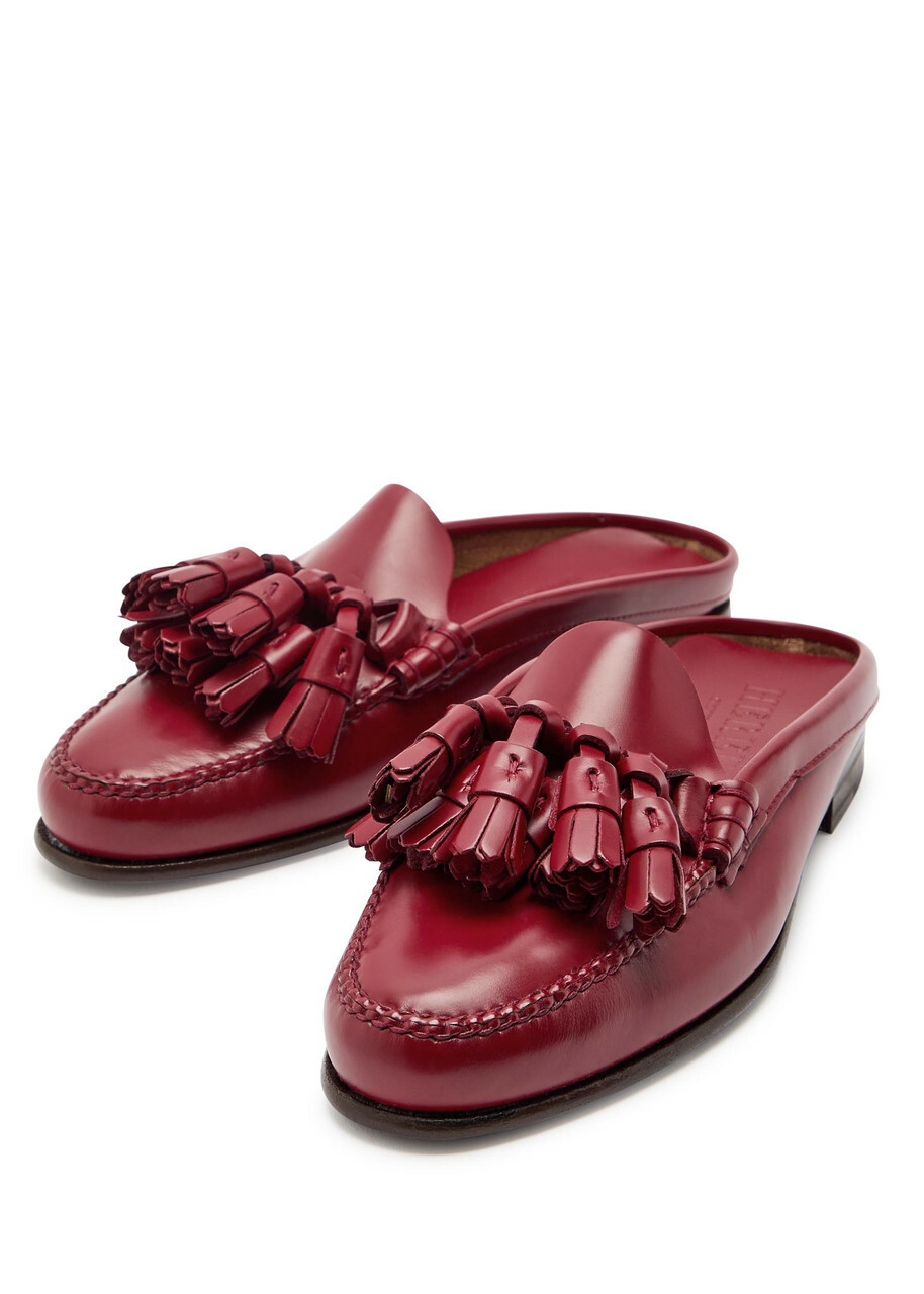 Hereu Borlada Tassled Leather Mule Loafers Red