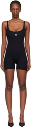 Marine Serre Black Moon Logo Ribbed Jersey Short Jumpsuit