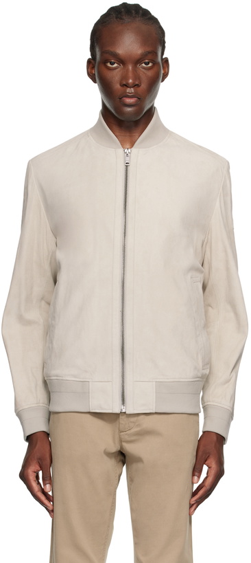 Photo: BOSS Beige Zip Leather Jacket