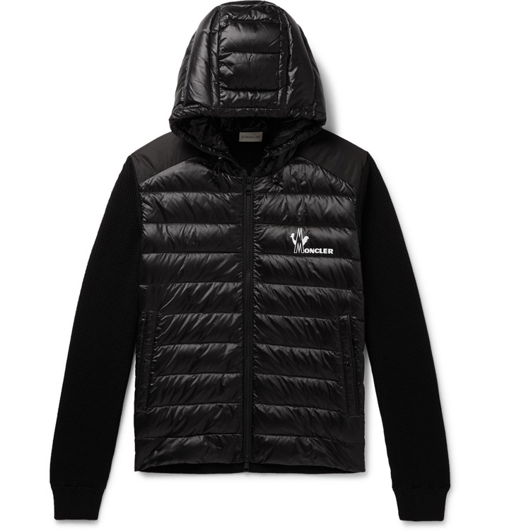 Photo: Moncler - Slim-Fit Panelled Waffle-Knit Cotton and Quilted Shell Down Zip-Up Sweater - Black
