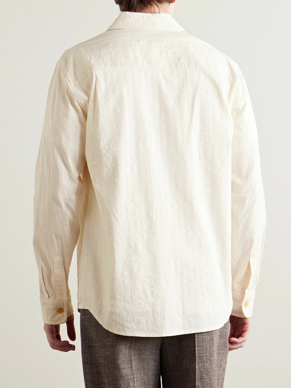 MILES LEON - Field Striped Tumbled Cotton and Linen-Blend Shirt - Neutrals