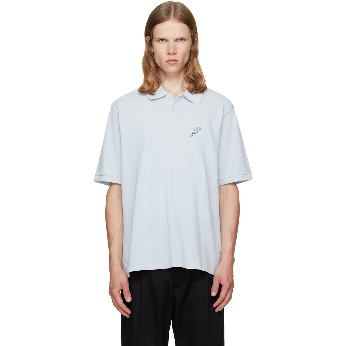 vowels Blue Short Sleeve Pique Polo
