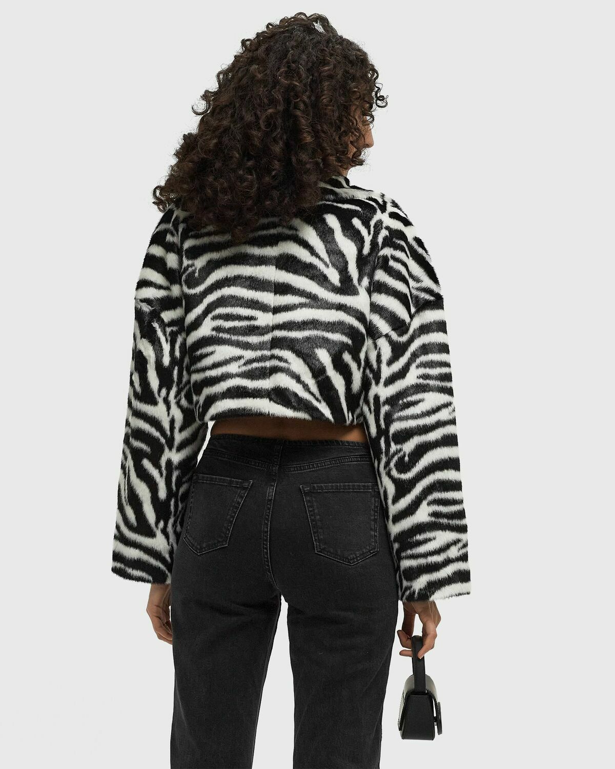 ROTATE Birger Christensen Faux Fur Crop Jacket black/white Womens Bomber Jacket