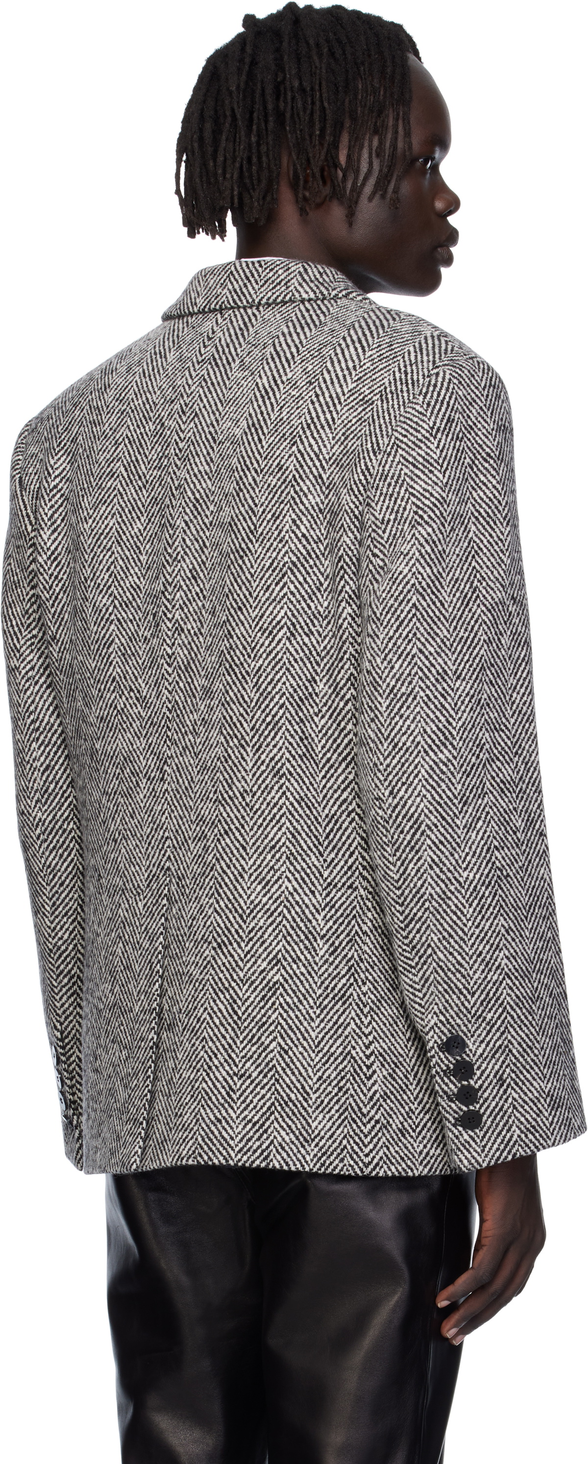 Ernest W. Baker Black & White Six Button Double-Breasted Blazer