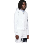 Thom Browne White Loopback 4-Bar Zip Up Hoodie