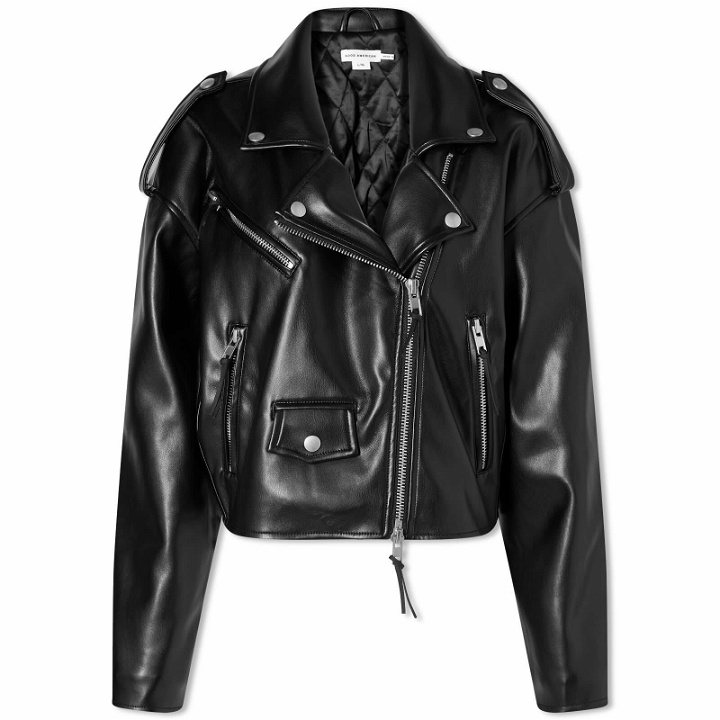 Photo: Good American Women's Crop Moto Jacket Leather Look Jacket in Black