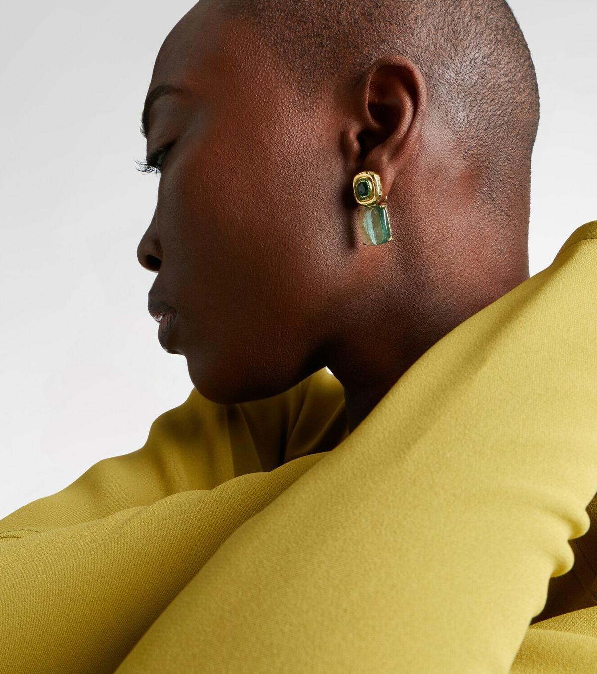 Octavia Elizabeth Double Orbit 18kt gold earrings with tourmaline and emeralds