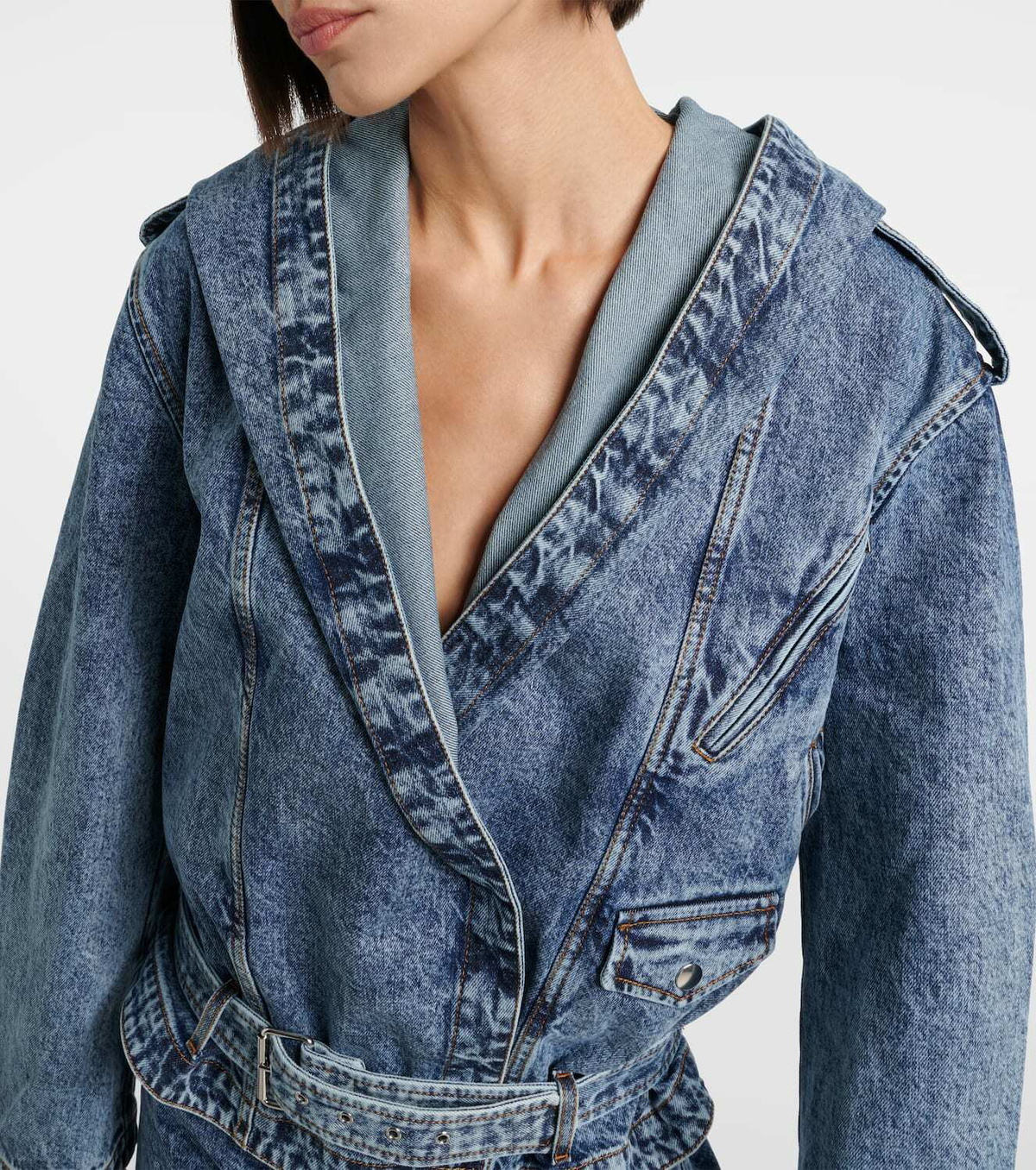Alaïa Belted hooded denim jacket