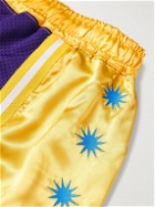 POLITE WORLDWIDE® - Wide-Leg Embroidered Silk-Satin and Mesh Shorts - Yellow