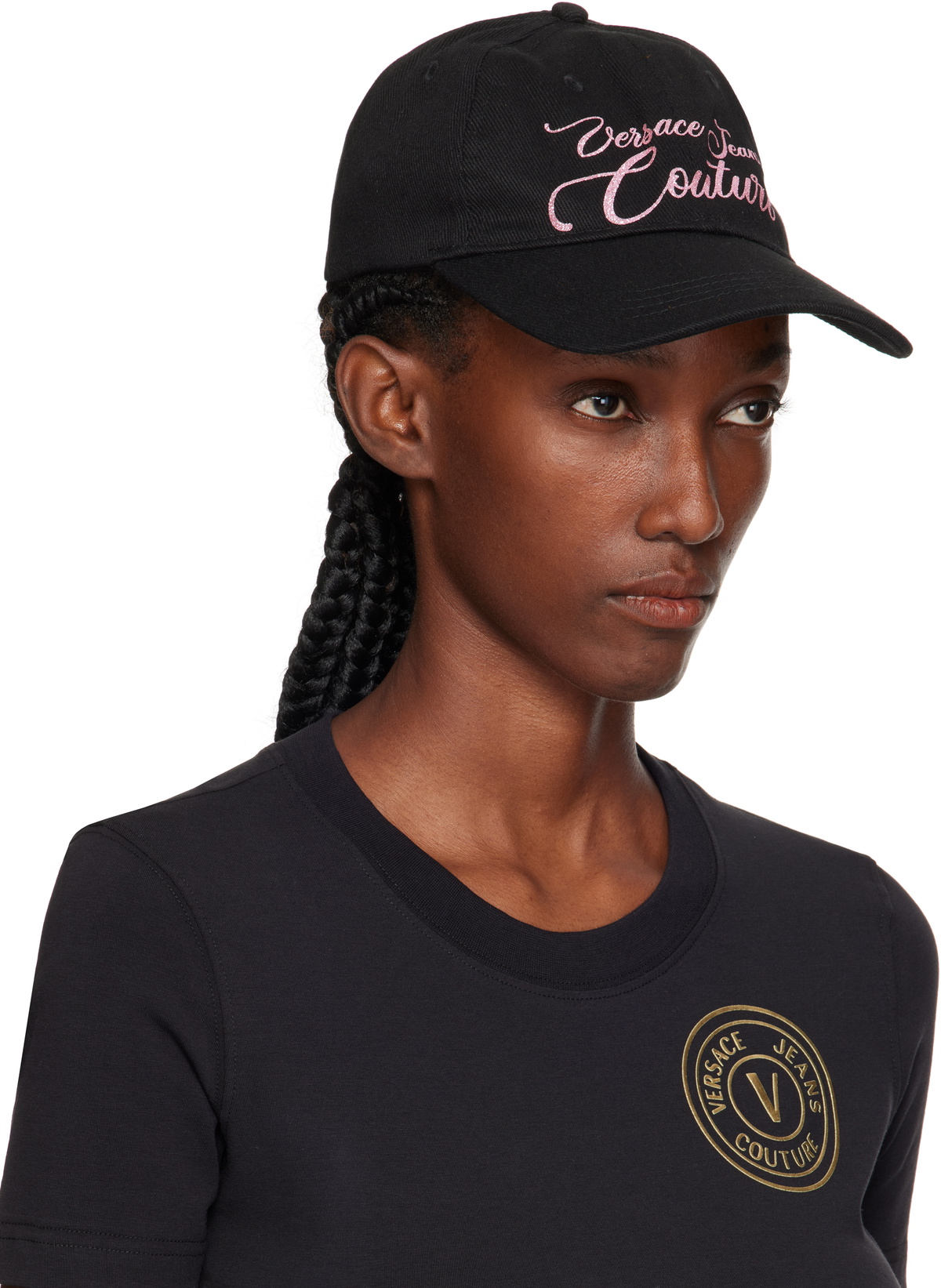 Versace Jeans Couture Black Cotton Logo Glitter Baseball Cap