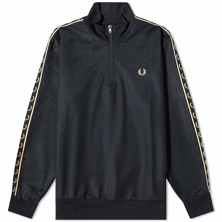 Photo: Fred Perry Authentic Men's Taped Half Zip Track Top in Black/1964 Gold