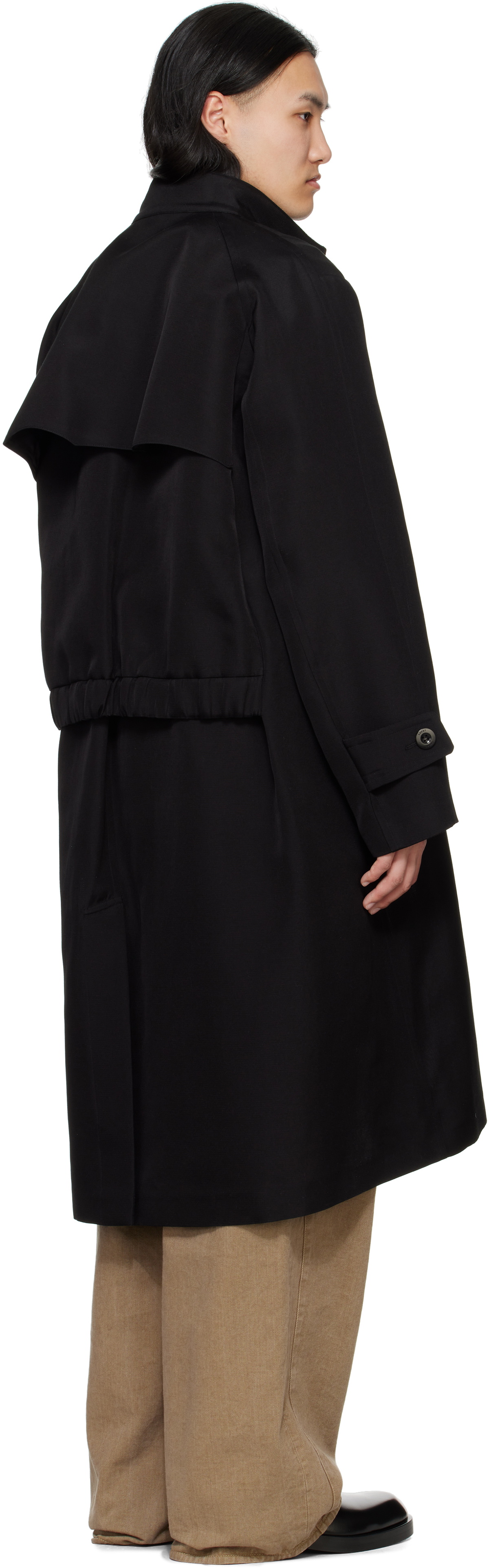 sacai Black Double-Faced Silk Cotton Coat Sacai