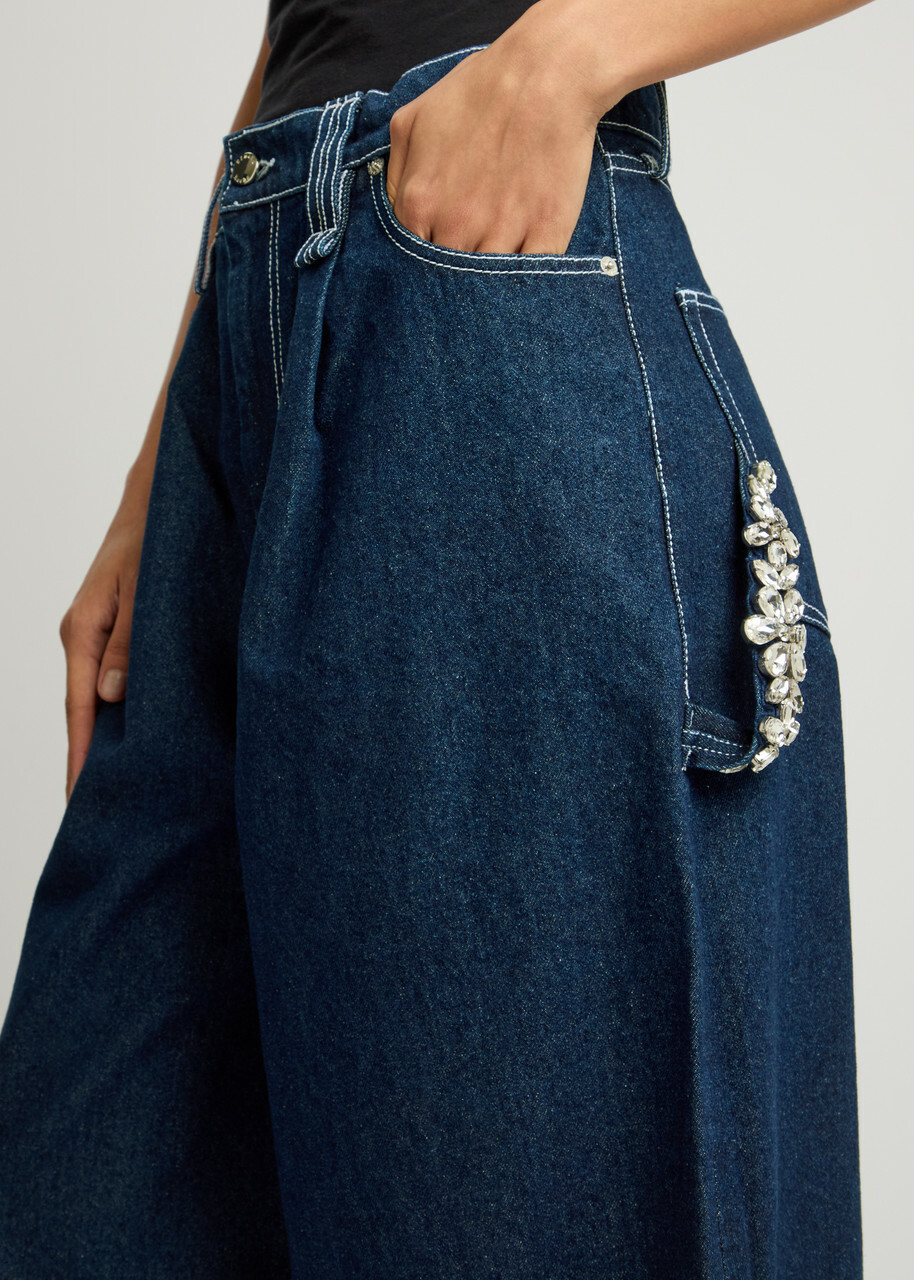 Simone Rocha Crystal-embellished Wide-leg Jeans Indigo Simone Rocha