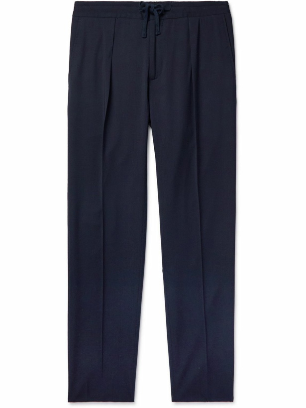 Photo: Incotex - Tapered Pleated Wool Drawstring Trousers - Blue