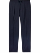 Incotex - Tapered Pleated Wool Drawstring Trousers - Blue