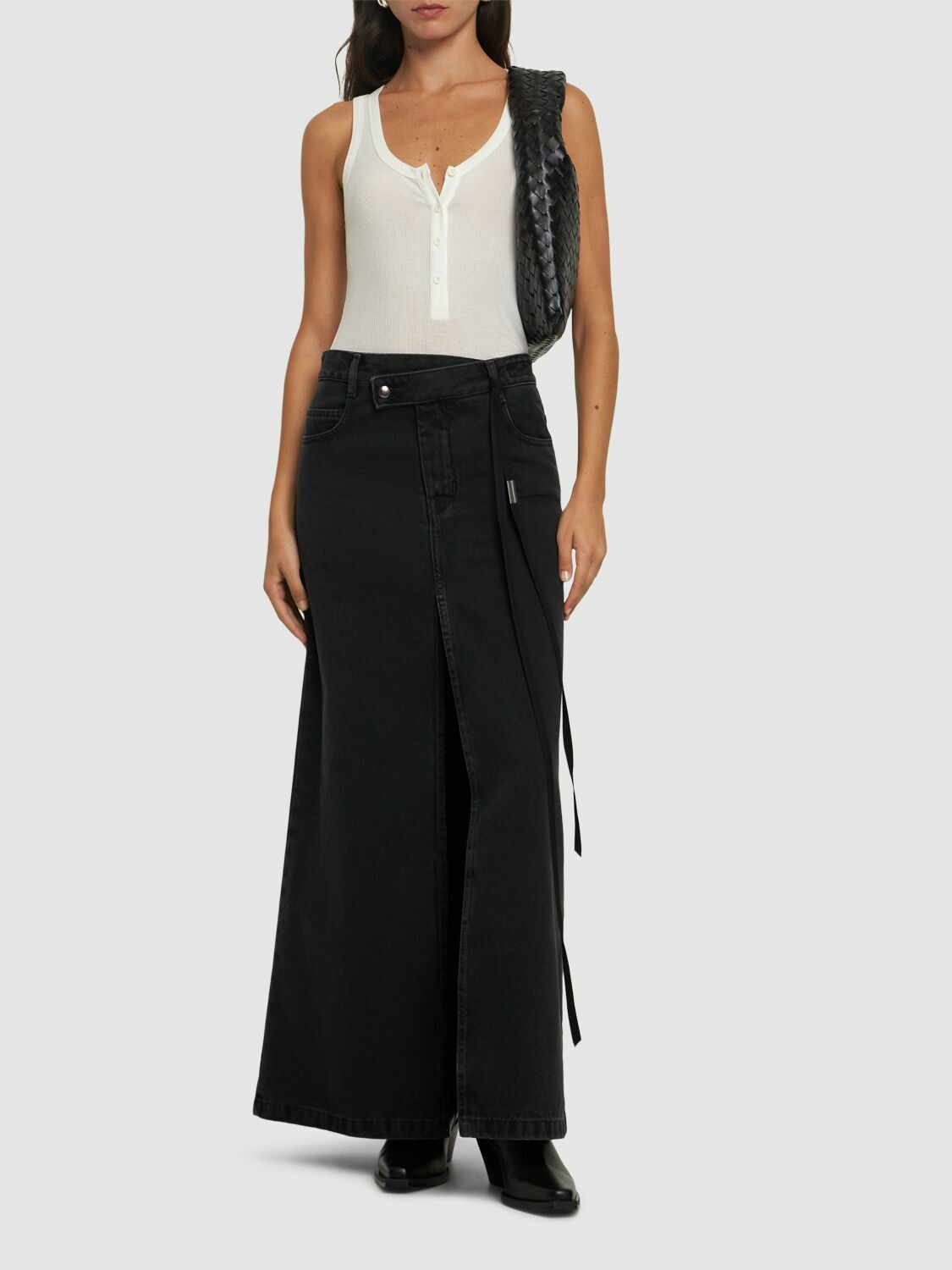 ANN DEMEULEMEESTER Silya Asymmetric Waist Denim Long Skirt Ann