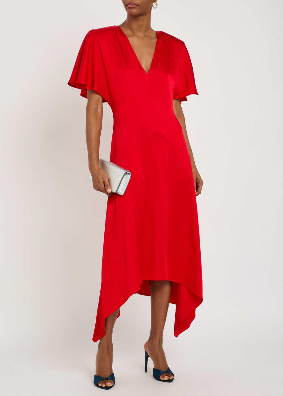 Stella Mccartney Envers V-neck Satin Midi Dress Red