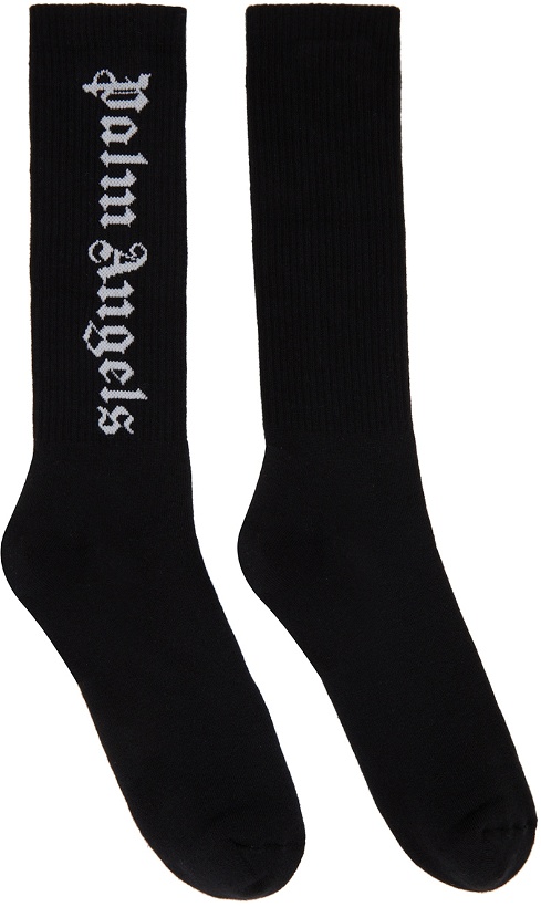Photo: Palm Angels Black Gothic Logo Socks