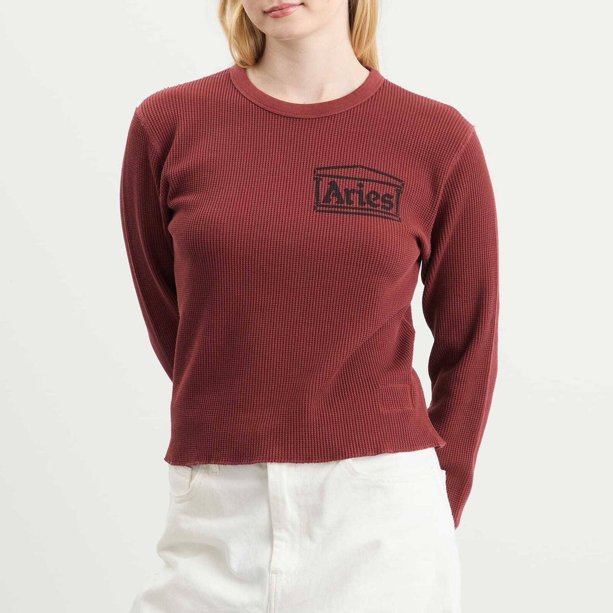 Aries Women's Reversible Long Sleeve Baby Fit T-Shirt in Burgundy 
