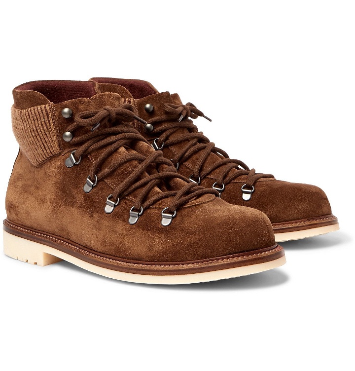 Photo: Loro Piana - Laax Walk Baby Cashmere-Trimmed Suede Hiking Boots - Brown