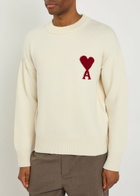 Ami Paris Logo-intarsia Wool Jumper Cream