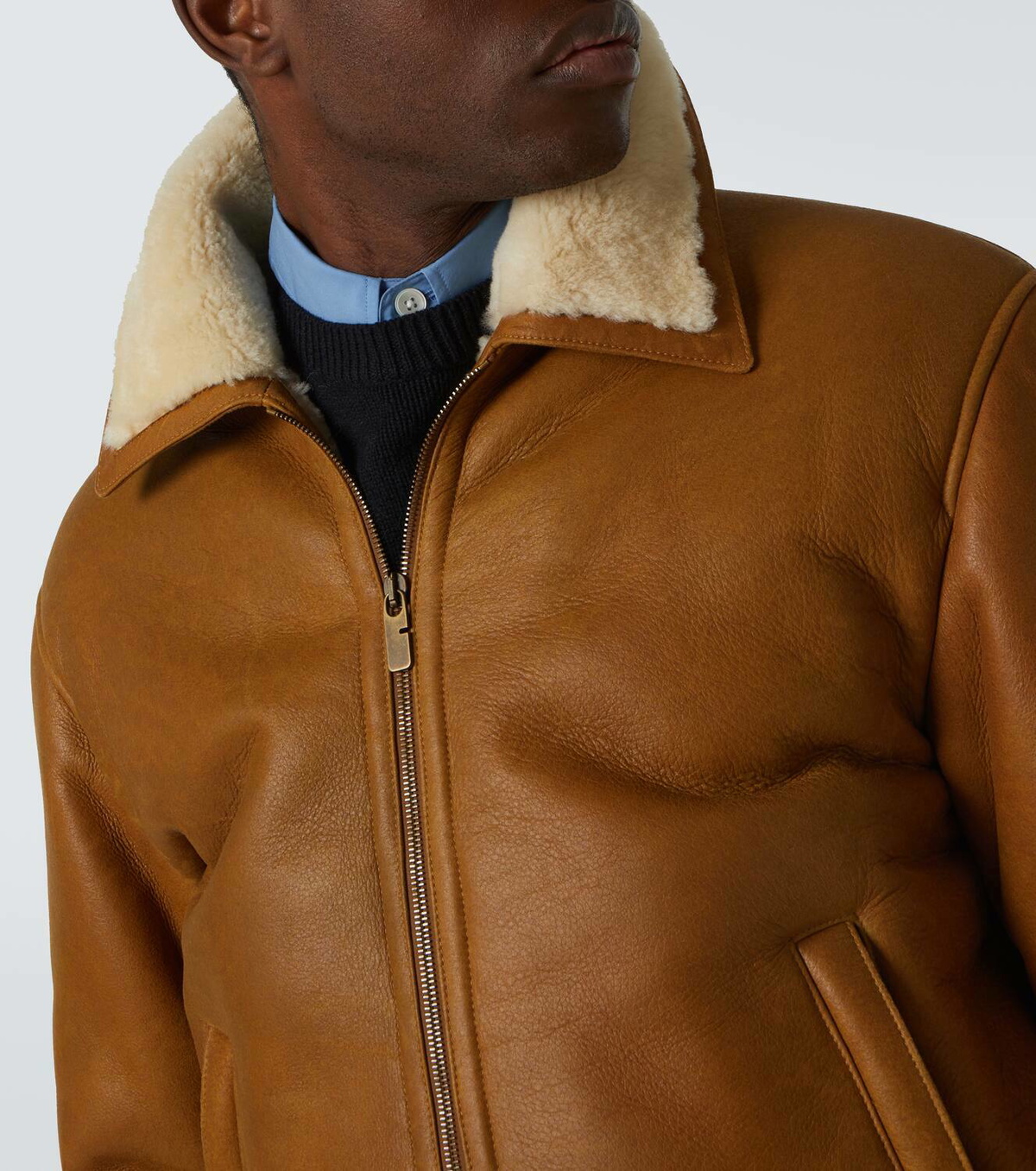 Burberry Shearling-trimmed leather bomber jacket Burberry