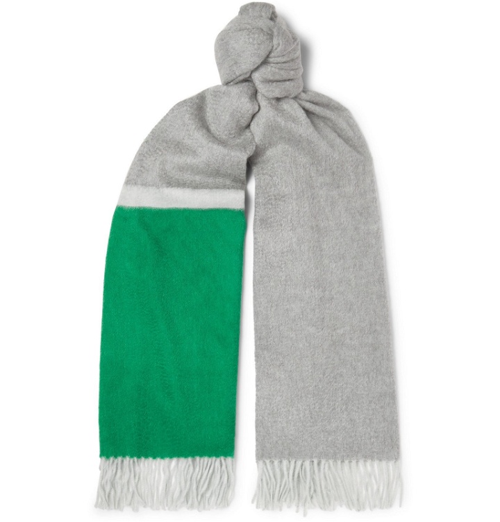 Photo: Begg & Co - Arran Fringed Colour-Block Cashmere Scarf - Green