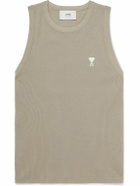 AMI PARIS - ADC Logo-Embroidered Ribbed Stretch Organic Cotton Tank Top - Neutrals