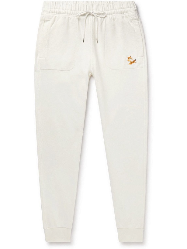 Photo: Maison Kitsuné - Chillax Fox Tapered Logo-Appliquéd Cotton-Jersey Sweatpants - Neutrals