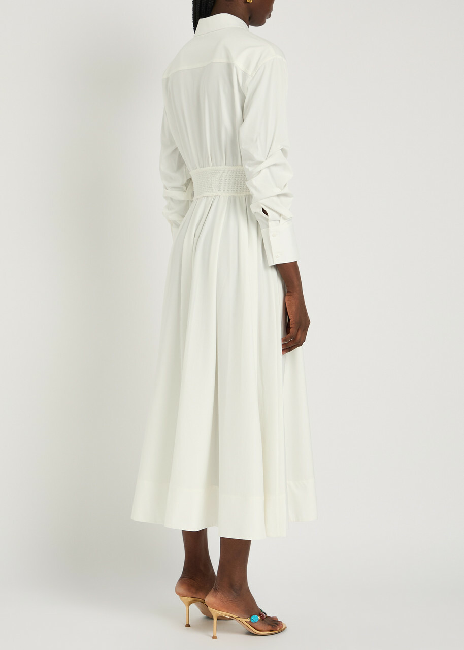 Alice + Olivia Edie Corset Jersey Midi Shirt Dress White