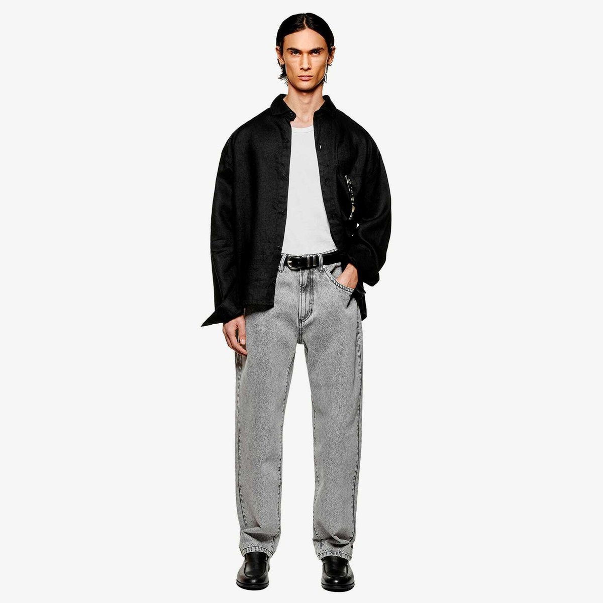 MKI Men's Linen Box Dress Shirt in Black